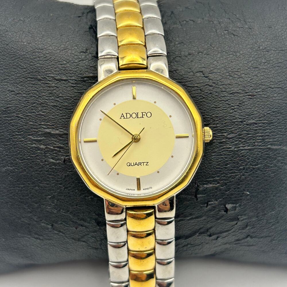 Vintage Two-tone Adolfo Quartz Women's Dress Watch Working
